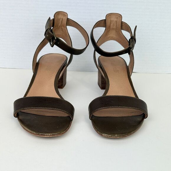 Madewell Alice Strappy Sandal Block Heels Leather Brown Croc Embossed Women's 8 - Picture 3 of 11